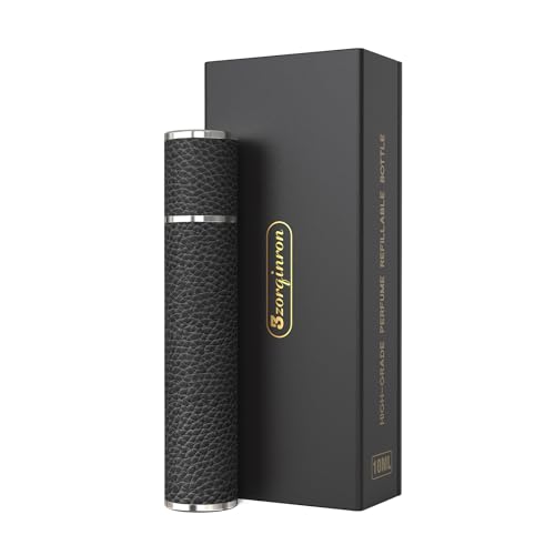 10ML Genuine Leather Atomizer Sprayer for Perfume - Portable Mini Cologne Sprayer for Woman Man - Perfume Travel Refillable Bottle,Travel Essential Fragrance Spray Bottle (Black)