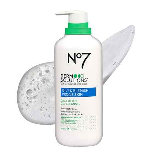 No7 Derm Solutions Daily Detox Foaming Face Wash - Gel Facial Cleanser Formulated with Ceramides, Niacinamide & Adaptogens To Help Maintain Moisture Barrier - For Oily & Blemish-Prone Skin (16 Fl Oz)
