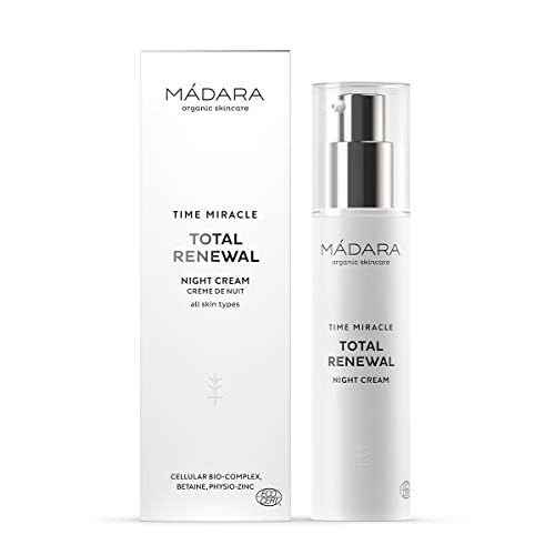 M?DARA Organic Skincare | Time Miracle Total Renewal Night Cream - 50ml, With multi-molecular Hyaluronic Acid and balancing Physio-Zinc, Based on Northern Birch Water, Vegan, Ecocert certified.