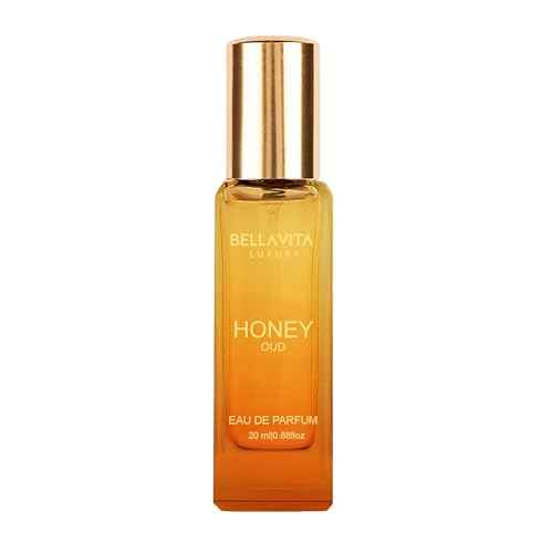 BellaVita Luxury Honey OUD Eau de Parfum Travel Size Edition 20 ml | Long-Lasting Mini Perfumes for Women | Notes: Patchouli, Vanilla, Bergamot & Spicy Notes | Pocket Perfume for Women | Vegan Perfume