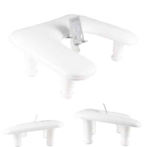 Manicure Arm Rest with Rotating Phone Holder for Nails Tech, U - Shaped Adjustable Nail Hand Rest Stand PU Leather (White)