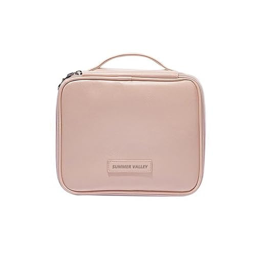 shemkdso Travel PU Leather Makeup Bag Large Capacity Cosmetic Bag for Women Waterproof Portable Pouch Open Flat Toiletry Bag