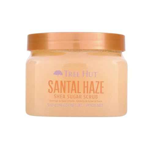Tree Hut Santal Haze Shea Sugar Scrub, Exfoliating, Hydrating & Moisturizing Body Scrub with Shea Butter & Nourishing Essential Oils, Smooth & Soften Skin, 18 oz