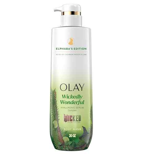 Olay Body Wash for Women, Wickedly Wonderful Elphaba¡¯s Edition, Intensely Hydrating & Renewing, Pro-Hyaluronic Acid Serum with Vitamin B3, For All Skin Types, Cashmere Woods & Lime Scent, 20 fl oz