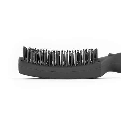 L'ANGE HAIR Le Vite Curve Ceramic Straightening Brush | Heated Straightener Flat Iron for Smooth, Anti Frizz Hair | for All Hair Lengths | Hot Styling Brush for Effortless Straightening (Black)