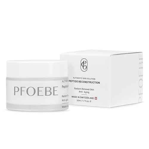 Pfoebe & Co. Peptide Reconstruction Cream | Face, Neck, Jawline, Decolletage | Swiss Glacier Water Infused | Firm & Tighten | Deep Care for Sun Damage | Time-Defying Hydration | Radiant Skin - 50ml