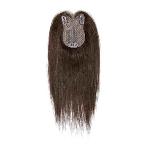 8x11cm Breathable Hair Topper, 12 inches 35g 120% Density Real Human Hair, 3 Non-Slip BB Clips, Wearable on Left, Right & Middle Part, Versatile Styling for Hair Loss & Volume Boost (Brown)
