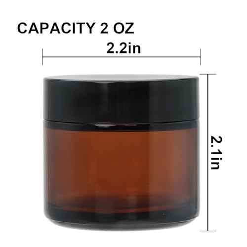 2oz Small Travel Containers with Black Lids,6 Pack Amber Glass Jars with Mini Disposable Spatula for Toiletries£¬Travel Storage£¬Makeup Beauty Products, Lotions, Powders and Ointments