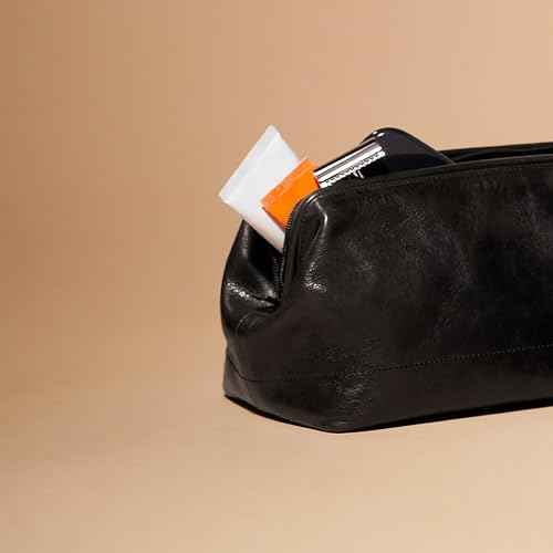 Fossil Leather Travel Toiletry Bag Shave Dopp Kit , Black (Model: MLG0724001)