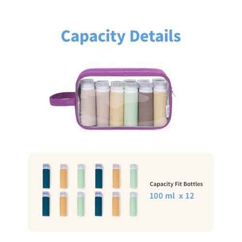 Narwey Clear Travel Toiletry Bags for Traveling Toiletries Men Women, Clear Makeup Bag Cosmetic Bag with Zipper, Make Up Pouch Organizer Bag with Handle, Skincare Beach Snack Medicine Bag, Purple