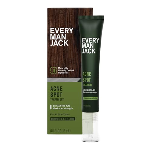 Every Man Jack Acne Spot Treatment - Maximum Strength, Fast Absorbing Skin Clearing Serum - 2% Salicylic Acid, Activated Charcoal, Niacinamide - Target Acne & Blemishes, Reduce Redness - 0.5oz 1 Pack