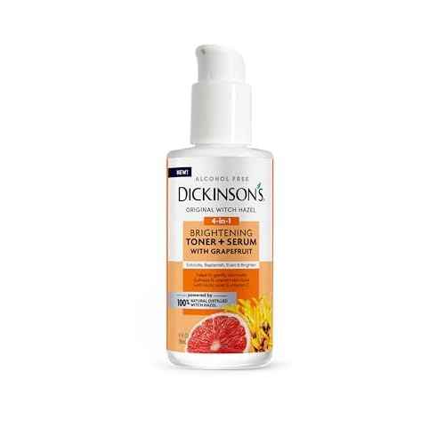 Dickinson's Original Witch Hazel Brightening Toner + Serum with Grapefruit | 100% Natural Distilled Witch Hazel | Alcohol-Free | Gently Exfoliates & Tones Skin | Refines Pores| 4 Fl Oz