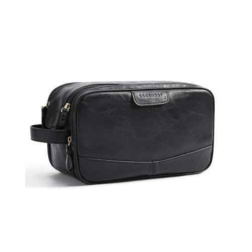 BAGSMART Toiletry Bag for Men, PU Leather Travel Bag for Toiletries, Dopp Kit Water Resistant Shaving Bag for Bathroom Shower-Black