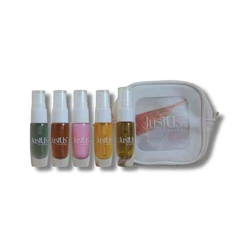JustUs Skincare Mini Kit ? 5 Piece Anti-Aging Travel Set for Hydration, Firmness, Brightening + Glow ? Includes Free Travel Case | $115 Value