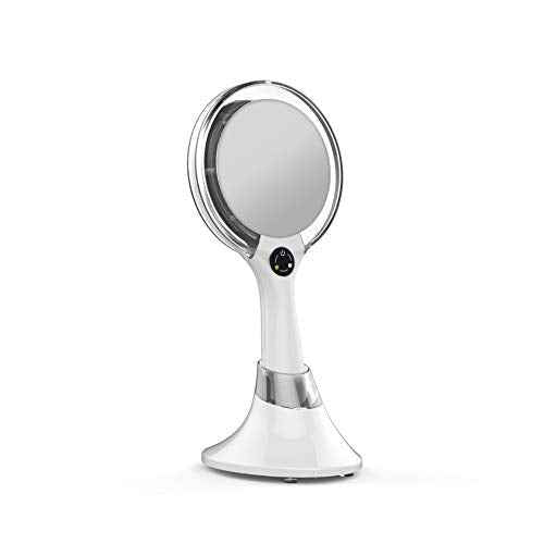 Starlite Handheld Rechargeable Lighted Makeup Mirror with Stand, 1X/5X Magnification, Dual Sided & Vanity Mirror with Bright and Warm Light, Cordless Rechargeable Mirror (White Colour)