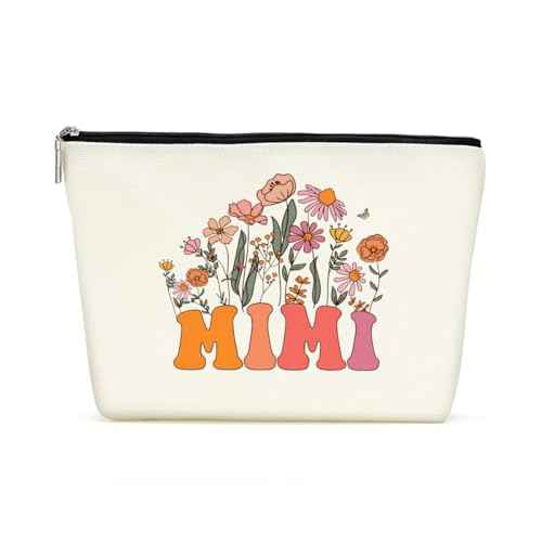 Retro Flower Mothers Day Birthday Gifts for Mimi Funny Grandma Gifts from Granddaughter Makeup Bag Cosmetic Bag Retirement Wedding Anniversary Appreciation Gifts for Women Grandma Nana Grandmother