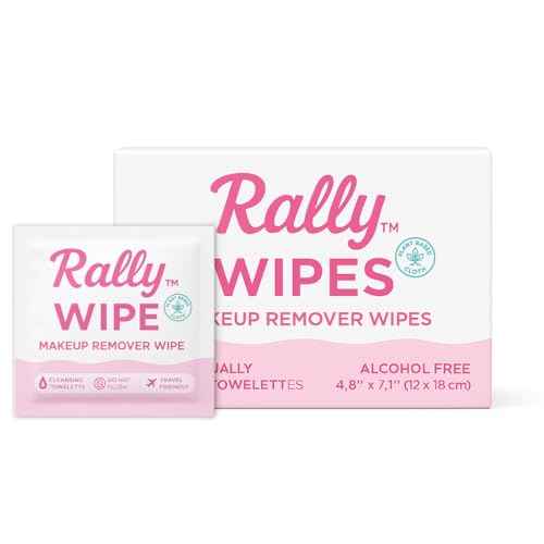 Rally Wipes ? Mess-Free Makeup Remover Wipes with Micellar Water ? Bulk Facial Cleansing Individually Wrapped for Travel, Gym, Car & Purse (150 Count)
