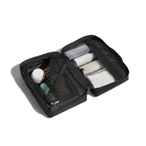 Away Small Toiletry Bag, Travel Essentials Organizer with Mesh and Clear Pockets, Waterproof, Easy to Clean, Compact Travel Pouch, Jet Black