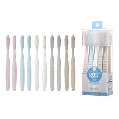 Wangta Soft Toothbrush, 10 Pack (Stone White) ? Best Manual Toothbrush for Maximum, Efficient Cleaning and Sensitive Gums and Teeth