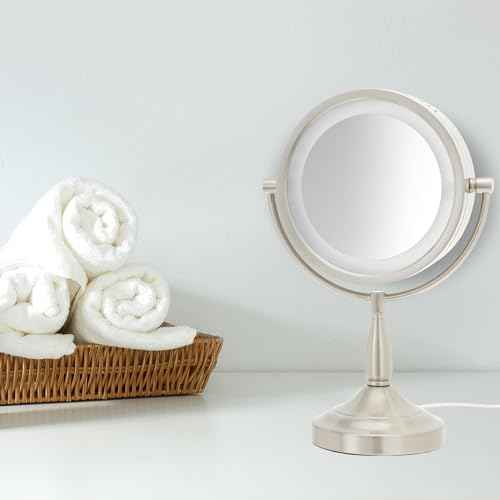 JERDON LED Lighted Tabletop Vanity Makeup Mirror ? 8.5¡± Diameter with 7X-1X Magnification ? Nickel Finish ? Power Cord and Plug ? Model LT856N