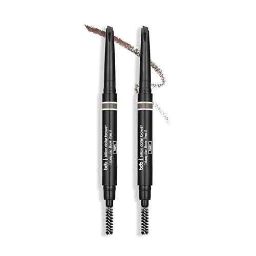 bdb Triple Threat Triangular Universal Eyebrow Pencil - Precision Tip & Spoolie, Waterproof, Define Shape & Fill Brows, 2-Pack - Taupe