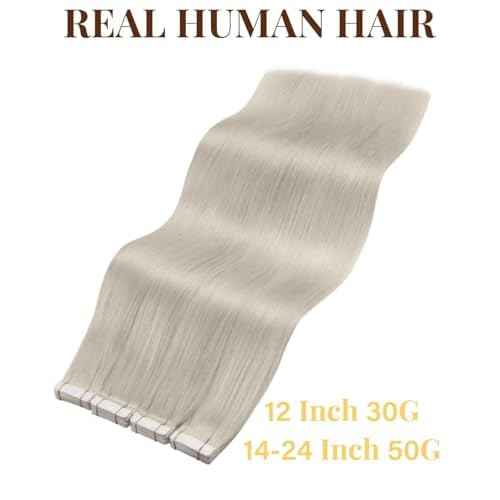 Tape in Hair Extensions Human Hair Blonde Tape ins Extension Invisible Platinum Blonde 22 Inch 20pcs 50g