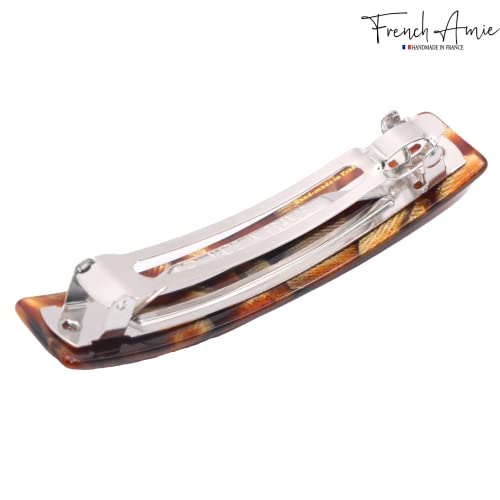 French Amie Oblong Handmade 3.5" Celluloid Automatic Hair Clip Barrette French Hair Clip for Girls Strong Hold Hair Clips for Women No Slip Durable Paris Hair Accessories, Made in France (Caramel)