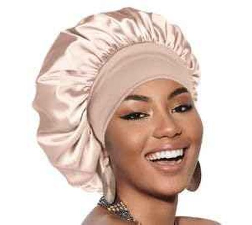 Silk Bonnet for Sleeping Women Curly Hair Bonnets with Tie Band Double Layer Reversible Sleep Bonnet Silk Hair Wrap Sleep Cap (Beige)