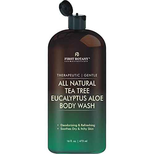 First Botany, ALL Natural Body Wash - Fights Body Odor, Athlete's Foot, Jock Itch, Nail Issues, Dandruff, Acne, Eczema, Shower Gel for Women & Men, Skin Cleanser -16 fl oz (Tea Tree Eucalyptus)