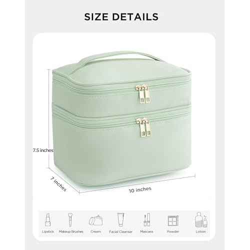 Makeup Bag for Women X-Large Travel Makeup Bag Organizer Portable Toiletry Bag Cute Makeup Bags Waterproof Leather Cosmetic Bag Makeup Case with Removable Dividers, Green