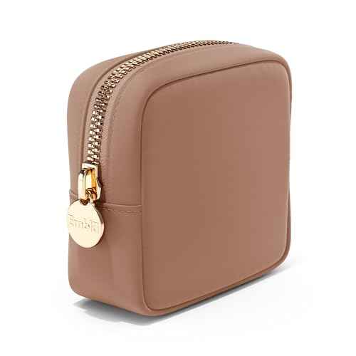 Embla Makeup Bag Travel Cosmetics Pouch and Toiletry Bag, Nylon Zipper Pouch Purse, Cute Make Up Organizer Storage Tote for Women Girls, Travel Skincare Case, Small Makeup Bags, Mocha Mousse