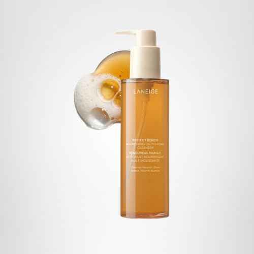 LANEIGE Perfect Renew Nourishing Oil-to-Foam Cleanser: 2-in-1 Anti-Aging Face Wash for a Radiant Glow to Remove Makeup, Sunscreen, & Impurities