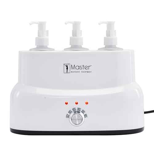 Master Massage 3-Bottles Massage Oil, Lotion, Cream Warmer Heater with Empty Bottles- Massage Cream Heating Device- Salon SPA Massage Body Therapy, White