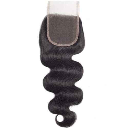4x4 HD Lace Closure Body Wave Closure Human Hair Free Part Lace Closure 100% Unprocessed Brazilian Virgin Human Hair Extensions 150% Density Natural Black (20 Inch)
