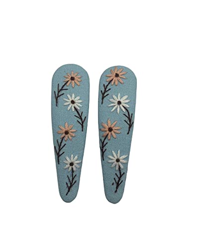 Set of 2 Cute Handmade Embroidery Hair clips, Vintage Embroidered Flower Hair clips, Floral Hair Clips, Gift Daughter, Teenager, Woman, Girlfriend, Wife, Unique Hair Accessory, Blue, HC01