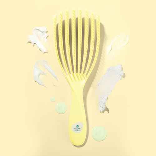 Nature Spell FlexiFlow Detangling Hair Brush, Flexible Strands for Gentle Brushing, Eliminates Knots & Reduces Breakage, Suitable for All Hair Types, Yellow