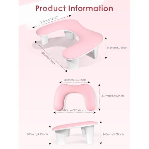 Arm Rest for Nails Tech - U-shaped Manicure Nail Hand Rest Pillow Cushion, Big Microfiber Leather Nail Arm Rest Stand for Acrylic Nail Art Tech (Pink)