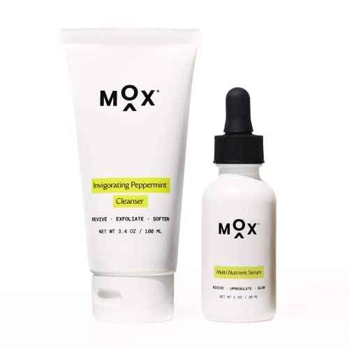 MOX Men's Skincare Starter Set (2 pc set) | Includes Exfoliating Peppermint Face Cleanser + Multi Vitamin Hydrating Serum | Anti-Aging Ingredients to Fight Fine Lines & Tired Looking Skin