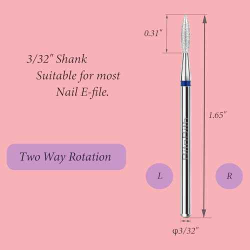 Cuticle Nail Drill Bit,3/32" Diamond Flame Safety Under Nail File Bit, Russian Pro Nail Buffer Bit, Cuticle Dead Skin Remover,Drill Bits for Manicure Pedicure,Nail Prep, Nail Supplies,Medium