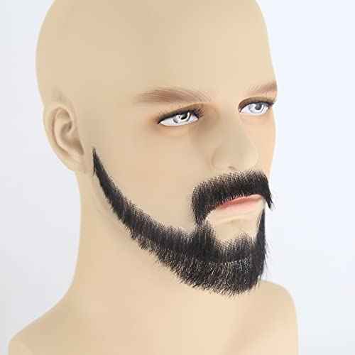 ZigZag Hair Face Beard Extension Human Hair Mustache Black Costume Fake Beard for Adults Men Realistic Makeup Lace Invisible False Beards (Black, Beard 6)