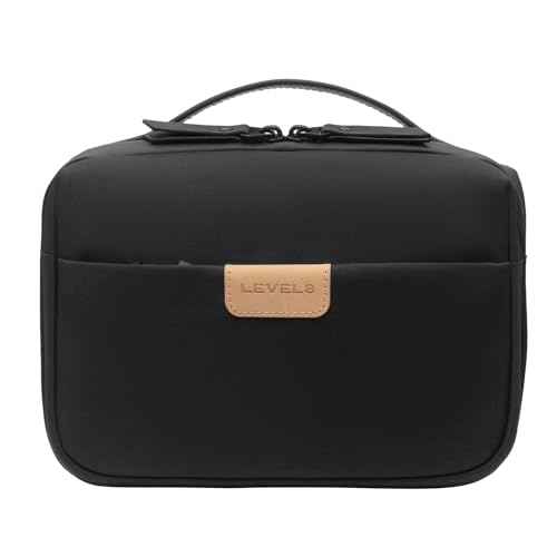 LEVEL8 Travel Toiletry Bag for Men Women, Water Repellent Shaving Bag for Toiletries Accessories, Storage Bags with Divider and Handle, Small/Black