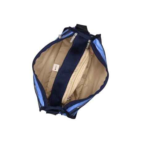 LeSportsac Classic Rugby Periwinkle Deluxe Everyday Crossbody Bag + Cosmetic Bag, Style 7507/Color E758, Timeless Navy Blue & Modern Periwinkle Stripes Unite, Bold Modern Nautical Inspired Theme