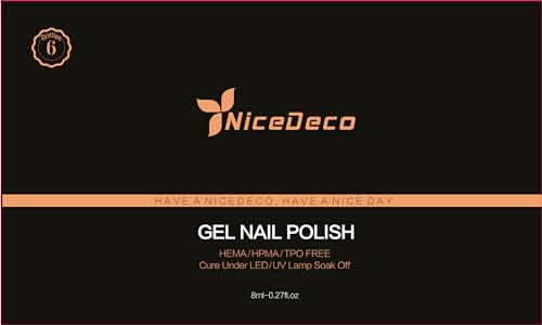 Nicedeco Gel Nail Polish 6 Pcs 8ml White Nude Orange Brown Purple Glitter Color Soak Off LED U V Gel Nail Kit Manicure DIY Home for Women