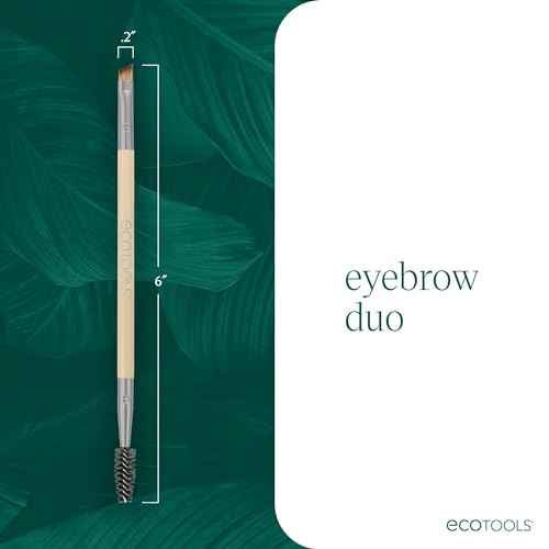 EcoTools Eyebrow Brush Duo, Tame, Sculpt & Fill in Brows, Multipurpose For Eyebrow Gel, Powder, & Cream, Dual-Ended Spoolie & Angled Brow Brush, Eco Friendly, Cruelty-Free, & Vegan, 1 Count