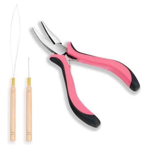 Microlinks Hair Extensions Kit,Beads Hair Extensions Threader Pulling Hook Pliers,Micro Link Tools Hair Feathers Extensions Kit for Hair Style