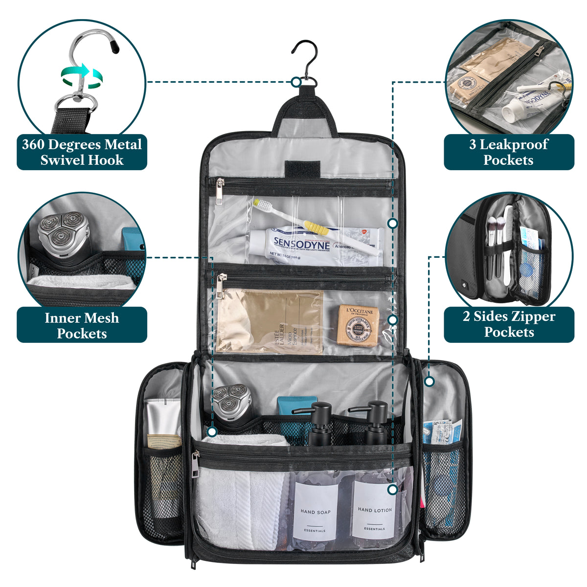 Travel Toiletry Bag Organizer Large Water-Resistant Hanging Cosmetic Case Men Women