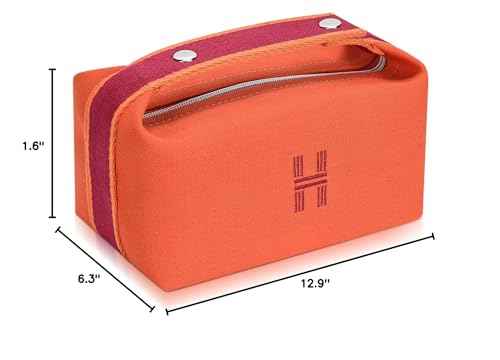 Sluxa Fashion Makeup Bag for Women, Orange Red Canvas Make up Travel Bag,Luxury Cosmetic Bag Organizer for Women(Full updated)
