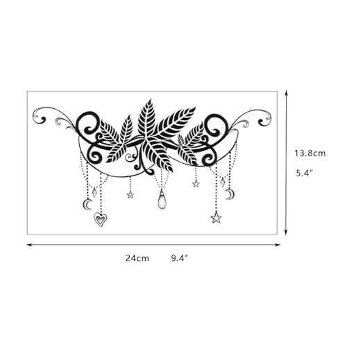 GLARYYEARS Underboob Chest Temporary Tattoos for Women Girls, 6-pack Black Fake Realistic Large Long Lasting Creative Removable Tattoo Stickers, Sexy Floral Leaf Jewelry Tramp Stamp Sketch on Body