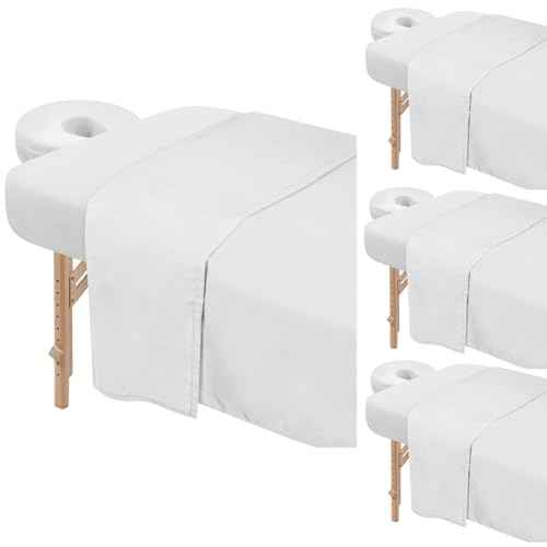 4 Sets Premium Microfiber Massage Table Sheets Set 3 Piece Set Includes Massage Table Cover Fitted Sheet and Fitted Face Rest Cover, White
