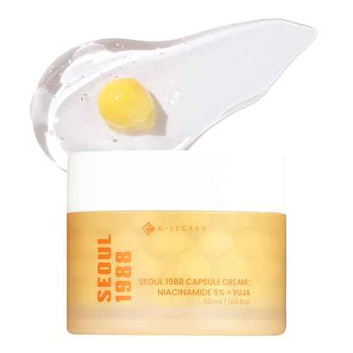 K-SECRET SEOUL 1988 Niacinamide Capsule Cream ? Hydrating Face Moisturizer with 5% Niacinamide and Yuja | Vitamin C Capsule Cream for Dark Spots, Uneven Skin Tone | Korean Skincare, 50ml / 1.69 fl oz